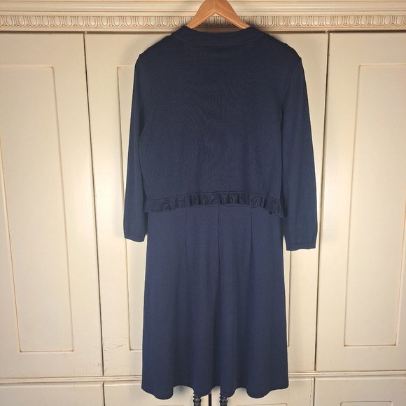 Talbots Women's Navy Cap Sleeve Dress with Ruffle Open Front Cardigan Size XL - Picture 10 of 16